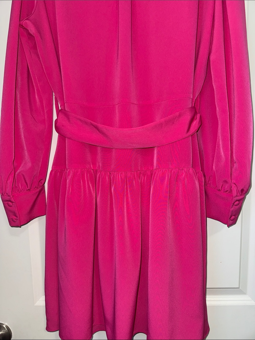 Karl Lagerfeld Hot Pink Long Sleeve Belted Dress - Picture 8 of 16